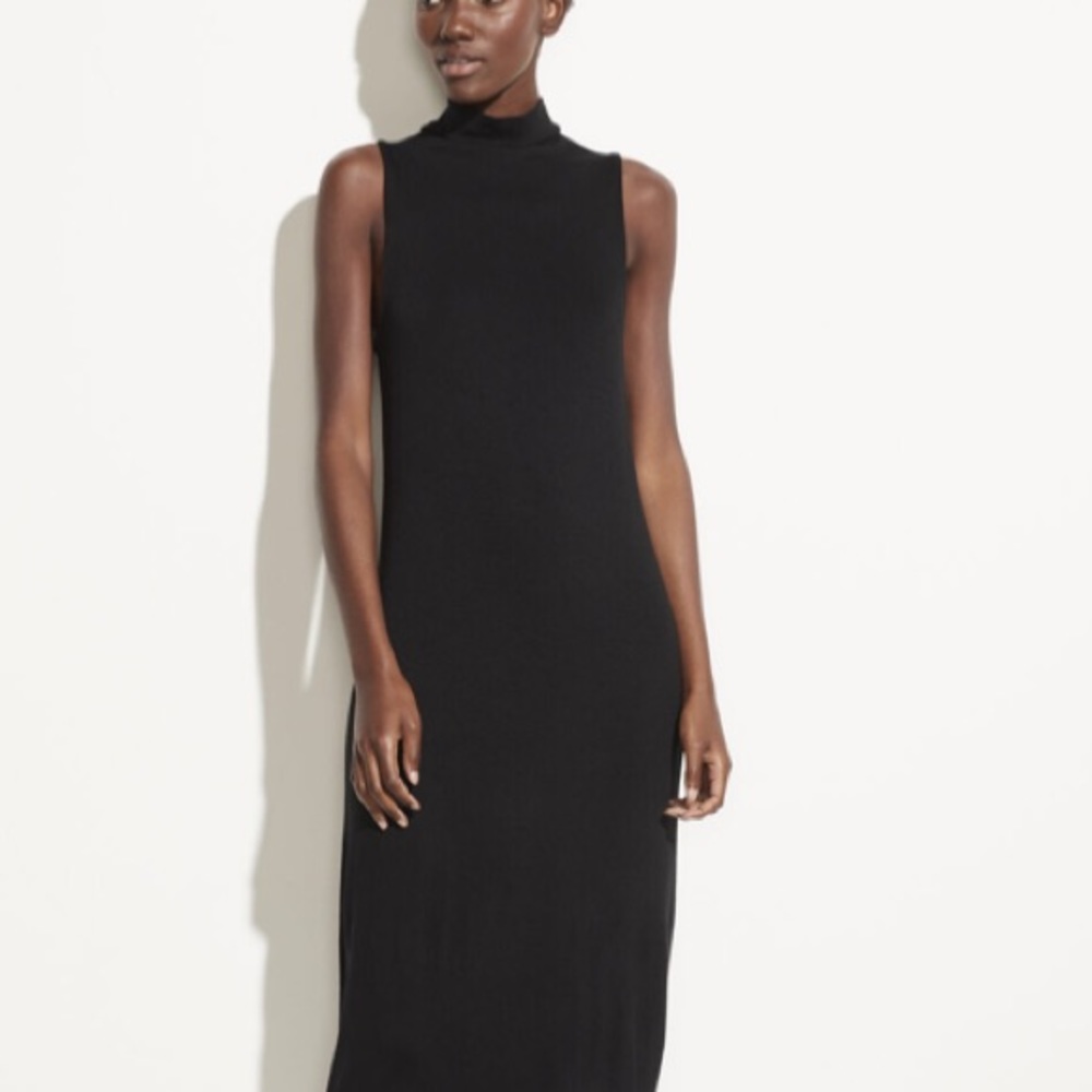 LAST DAY Navy midi wool mock neck cocoon dress